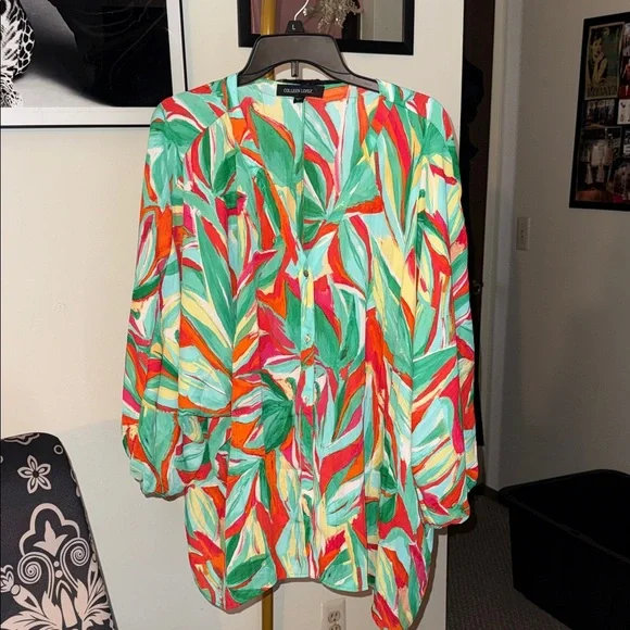 Colleen Lopez Multicolor Leaf Print Blouse - Picture 1 of 6